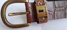 Fossil Leather Belt Sz M Crocodile Embossed Brown Gold Buckle BT3990 200
