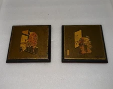 (2) Japanese lacquerware Wood panels *Signed* Sep 1974