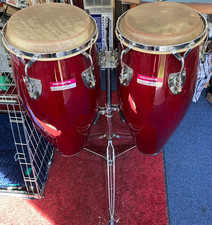 Percussion plus conga drums Cherry Red with stand