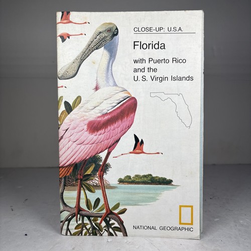 1973 National Geographic Close-Up USA Florida + Puerto Rico & Virgin Islands Map