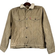 Levi Strauss Boys L Sherpa Lined Corduroy Trucker Jacket Tan Western Classic