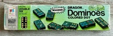 Vintage 1970 Dragon Dominoes w/ Colored Dots, Halsam Double Six 28 Wooden Pieces