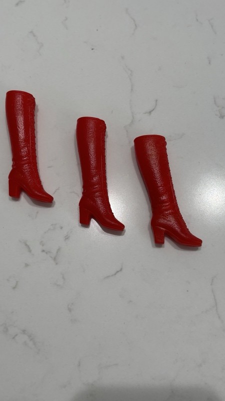 VINTAGE Mattel BARBIE Red SQUISHY Lace Up BOOTS 1970 Japan MOD GO GO Set of 2 +1