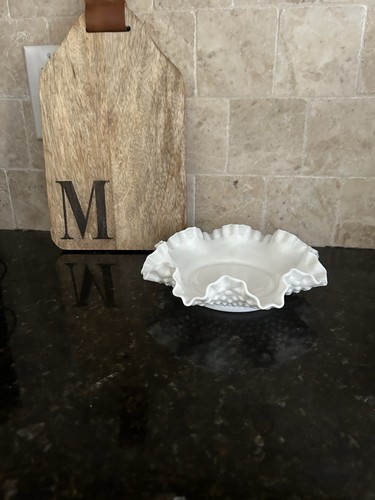 Plato de caramelo vintage Fenton con volantes Hobnail leche cuenco - Imagen 2 de 7