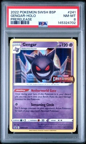 2022 POKEMON SWSH BLACK STAR PROMO PRERELEASE #241 GENGAR-HOLO PSA 8