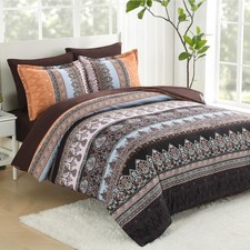Brown Boho Comforter Set for King Size Bed, 7 Pieces Bed in a Bag, Bohemian S...