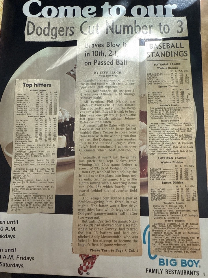 1974 Los Angeles Dodgers Program Scorecard vs Houston Astros UNSCORED MLB - Image 2 of 4