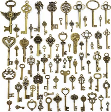 Vintage Skeleton Keys Wholesale Bulk Lots Mixed Set Of 70 Antique Bronze Brass S