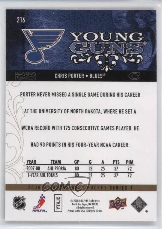 2008 Upper Deck Young Guns UD Exclusives High Gloss /10 Chris Porter Rookie RC - Image 2 of 2