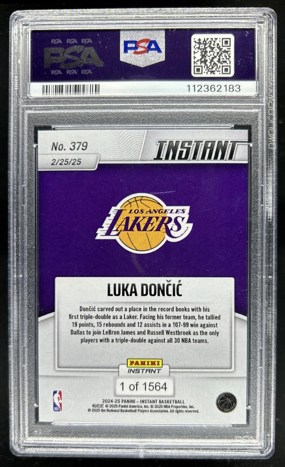 2024-25 Panini Instant NBA Luka Doncic #379 Lakers PSA 10 GEM MINT view 2