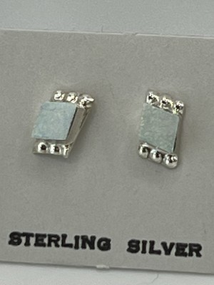 Zuni White Opal Earrings Diamond Shaped Denise Natewa Sterling Silver Post 3171