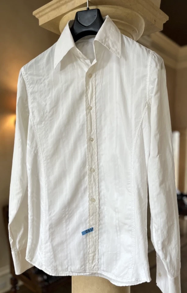 Camisa de vestir para hombre J. Lindeberg elegante blanca a rayas con botones, IT 46, delgada pequeña Foto 2 de 4