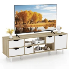 TV Stand for TVs up to 55" w/ Storage 4 Drawers & 2 Open Shelves for Bedroom