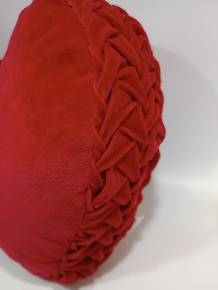 Red Velvet Heart Shaped SHABBY CHIC brand Throw Pillow Love Braid Pleat 16" - Image 3 of 4