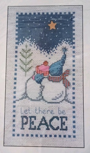 LET THERE BE PEACE Snowmen Cuddled Up Counted Cross Stitch KIT w/ Star 1681 NOS - Picture 2 of 3