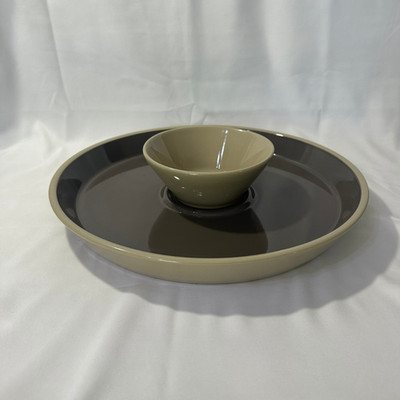 Pampered Chef Chip & Dip Set Glazed Stoneware Graystone Sandstone RETIRED EUC