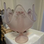 Pink Frosted Depression Glass Footed Bowl Centerpiece Floral Accents 7" Tall