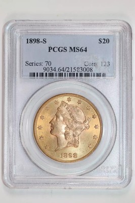 1898-S $20 GOLD LIBERTY HEAD DOUBLE EAGLE PCGS MS64