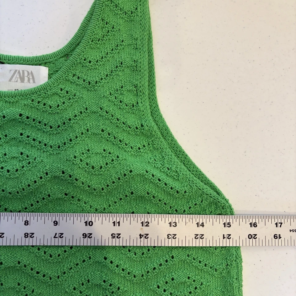 Zara Girls Sleeveless Knit Midi Dress 13 14 Spring Green Pointelle Ruffle Hem - Image 4 of 4