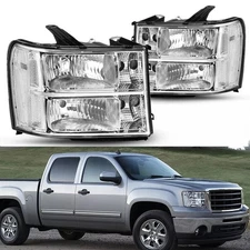 For 07-14 GMC Sierra 1500 2500/3500HD Chrome Headlight Clear Corner Signal Lamps