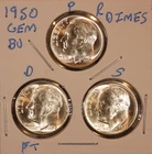 1950 P D S SILVER ROOSEVELT DIMES GEM BU D FULL BANDS! KEY DATE 500179 (3 COINS)