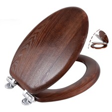 Elongated Wood Toilet Seat Dark Walnut Soft Close Quick Release Hinges