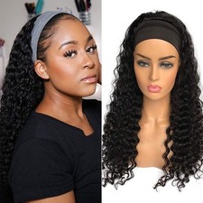 20 Inch Deep Wave Human Hair Headband Wig - Effortless Glam for Black Women