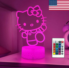 Cute Cat Night Light 16 Colour LED Lamp Remote Timer Kids Bedroom Nursery