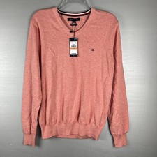 NWT Tommy Hilfiger Pull Over Sweater 100 Premium Cotton V Neck Small Salmon