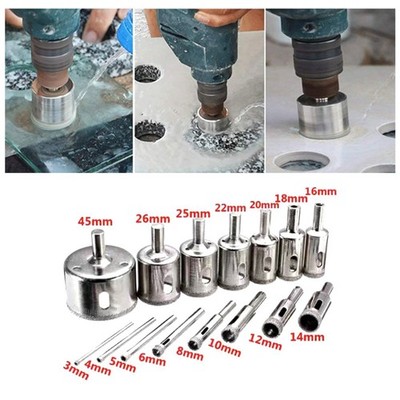 15Pcs Diamond Hole Saw Drill Bit Set Glass Tile Ceramic Marble Cut Guide Tool