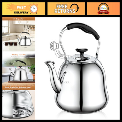 2L Whistling Tea Kettle - Stainless Steel Teapot, Fast Boil, Wide Mouth, Folding
