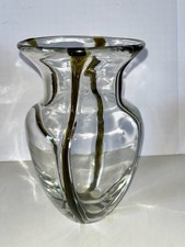 Hand Blown Glass Clear  Black Vase