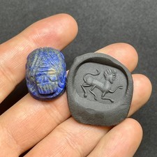 Ancient Egyptian Lapis Lazuli intaglio Seal old Scarab Amulet Stone Stamp Bead