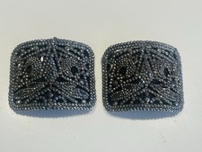 ANTIQUE SHOE BUCKLES HOLFAST STEEL CUT BEADS DRAGON FLY DECO DESIGN 2-3"/8x2"