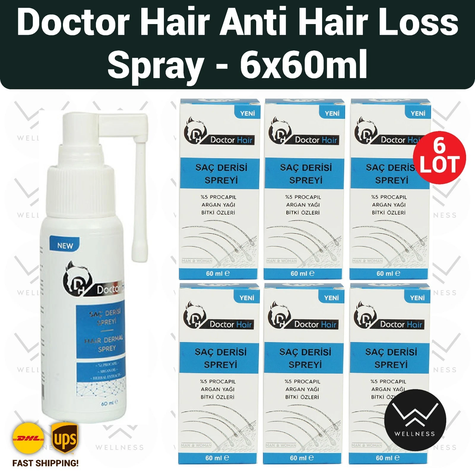 Doctor Hair Anti Hair Loss Spray with Procapil Argan Oil Herbal Extracts -6×60ml