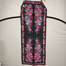Warehouse Floral Silk Scarf Black Pink Blue Large Rectangular Wrap Boho Retro