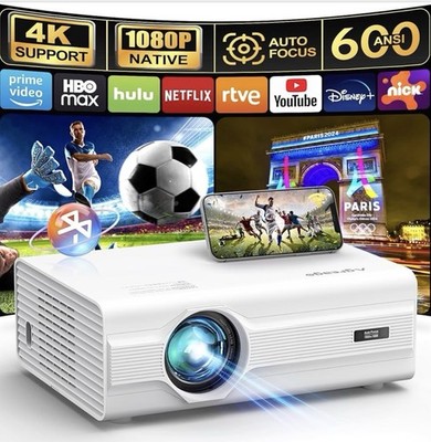Projector Auto Focus/Keystone WiFi and Bluetooth, 600 ANSI native 300'' Screen