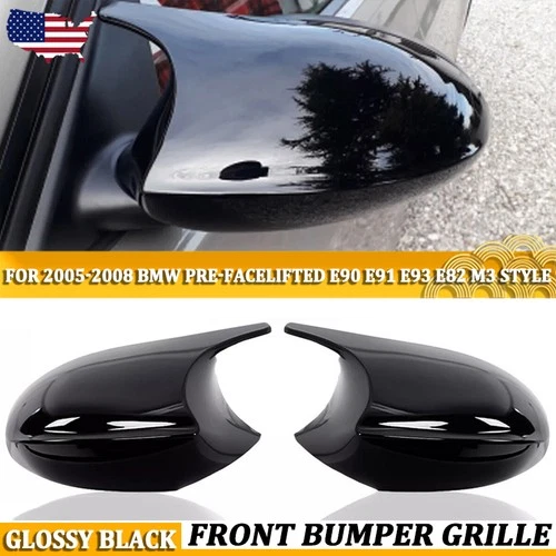 M3 Style Gloss Black Pre-LCI Side Mirror Cover Cap For BMW E82 E90 E91 2005-2008
