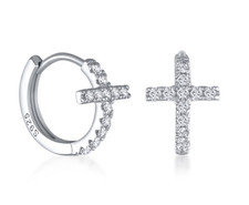 Kreuz Creolen Ohrringe 925 Silber/Gold mit Zirkonia Damen Kreolen Geschenk