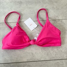 NWT Andie Swim Santorini Top Neon Pink Small Bikini Triangle Knot Front Tanning