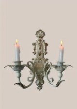 Pair of Vintage Style White Baroque Wall Sconces – 2 Candle Holders