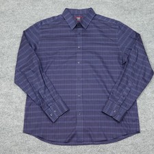 UNTUCKit Shirt Mens XL Navy Blue Plaid Wrinkle Free Slim Fit Long Sleeve Button