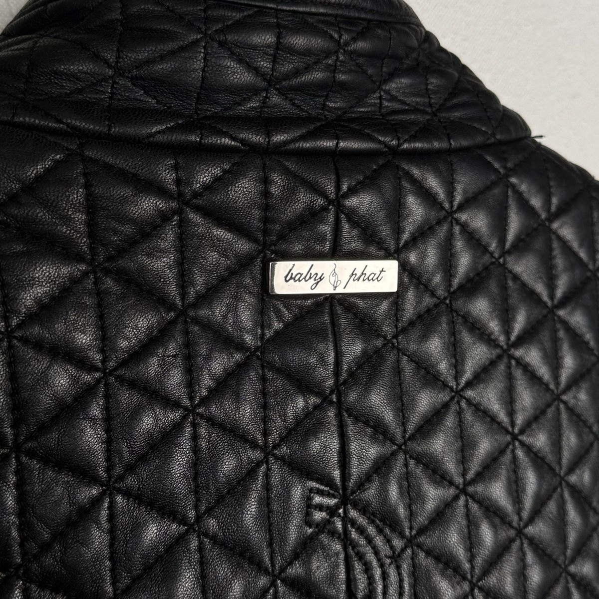 Baby Phat Vintage Genuine Leather Zip Black Quilted Biker Jacket