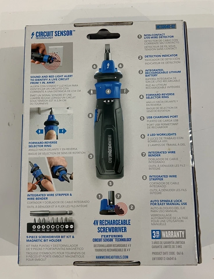 Destornillador recargable de litio Hammerhead 4V sensor de circuito tecnología broca de 9 piezas Foto 2 de 4