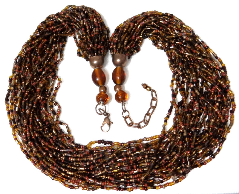 Vintage Mixed Color Brawn Glass Seed Bead   24 Strand Choker Necklace 23"