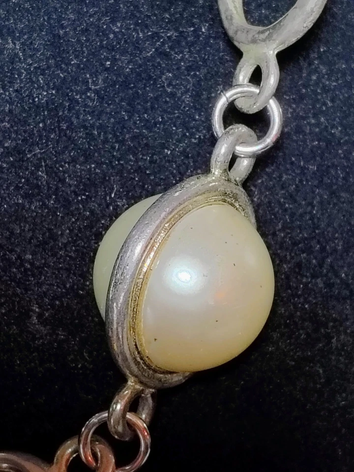 Anne Klein SilverTone Large Dome Faux Pearl Statement Necklace Modern Y2K Chunky - Image 4 of 4