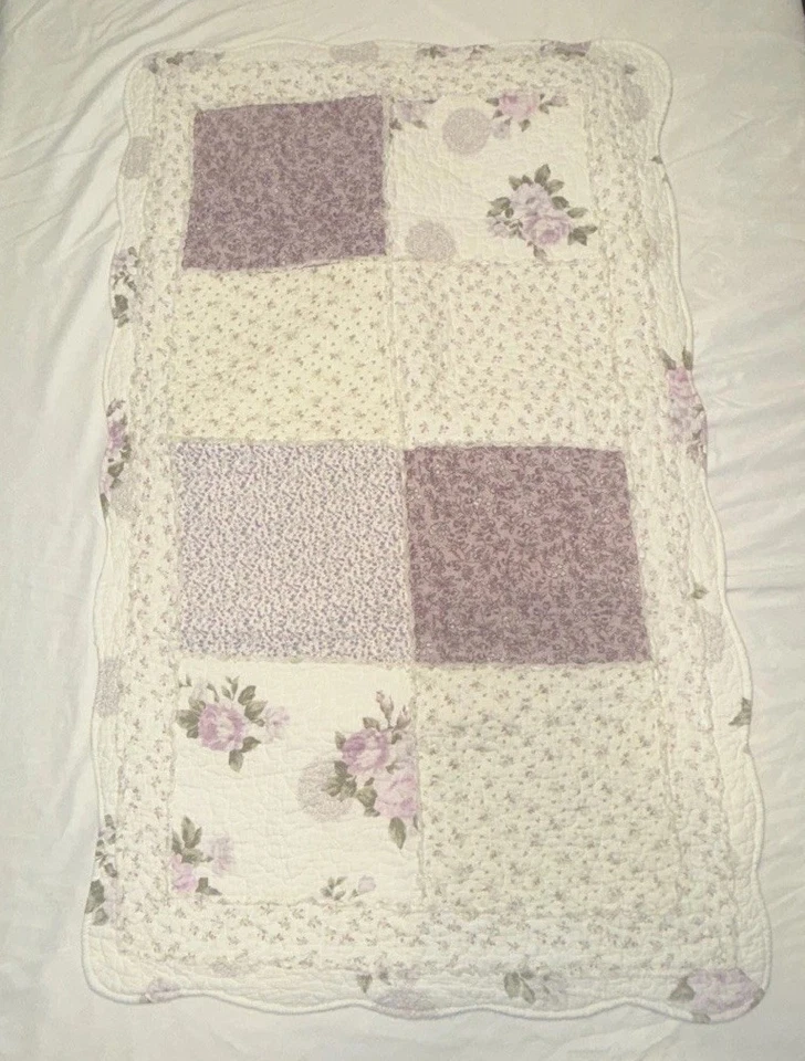 Vintage Country Floral Decorative Quilt King Size Pillow Shams Set Of 2 -Purple - Image 2 of 4