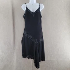 Jkara Dress Womens 10 Black Beaded Asymmetrical Slip Fairycore Whimsigoth Y2K