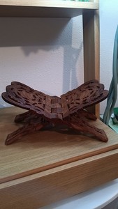 Vintage Hand Carved Wood Folding Cookbook Holder India