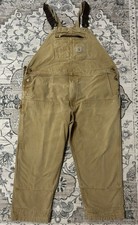 Carhartt Duck Bib Overalls 48x30 Brown Canvas 102776-211 Double Knee Zip Fly